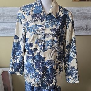 Coldwater Creek Blue and Cream Botanical Blazer